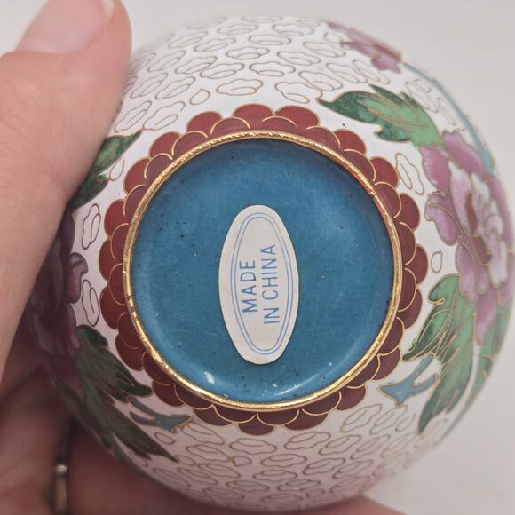 Vintage Mid-Century 3” Chinese Enameled Cloisonné Ginger Jar With Lid Small Pink - Picture 5 of 7